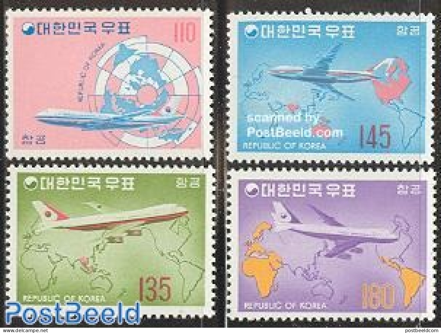 Korea, South 1973 Airmail Definitives 4v, Mint NH, Transport - Various - Aircraft & Aviation - Maps - Airplanes