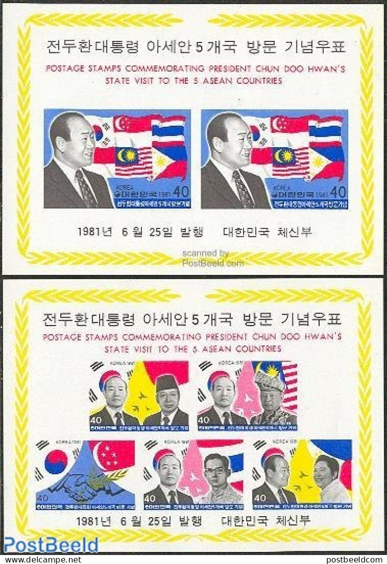 Korea, South 1981 Presidential Travels 2 S/s, Mint NH, History - Flags - Politicians - Corée Du Sud