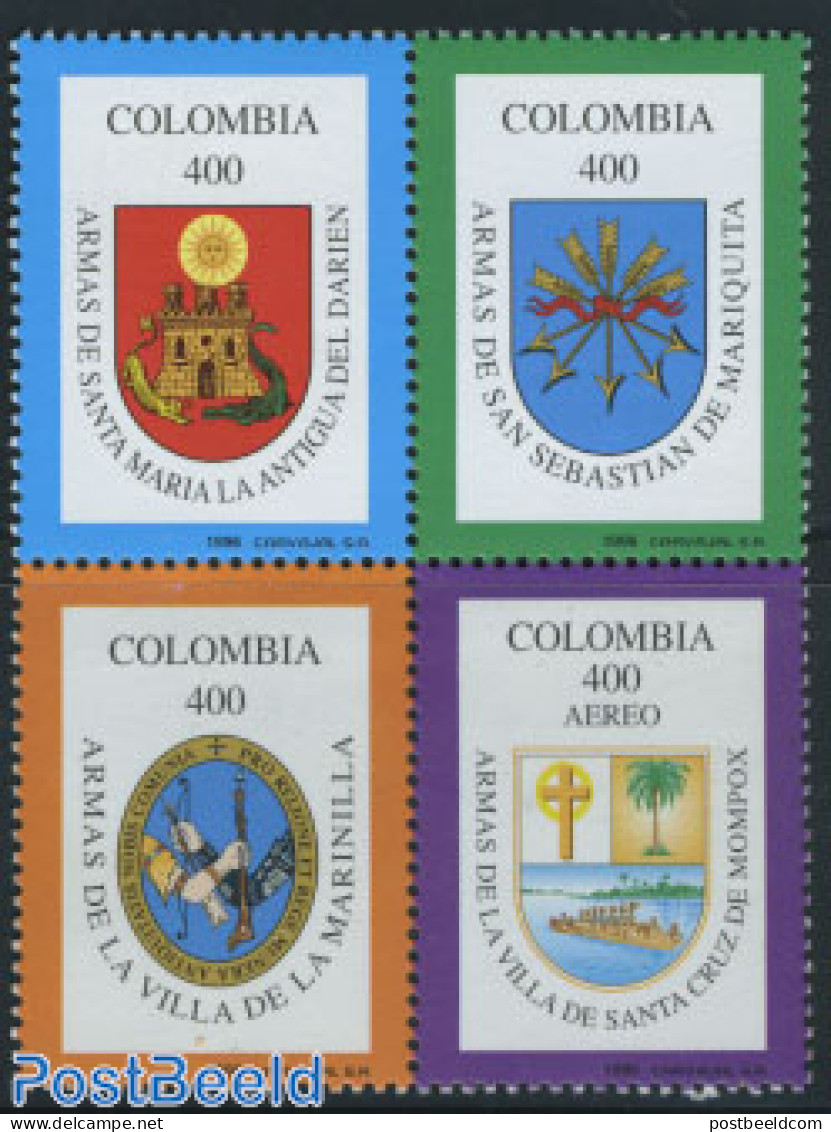 Colombia 1996 City Arms 4v [+] (Mompox With AEREO), Mint NH, History - Coat Of Arms - Colombie