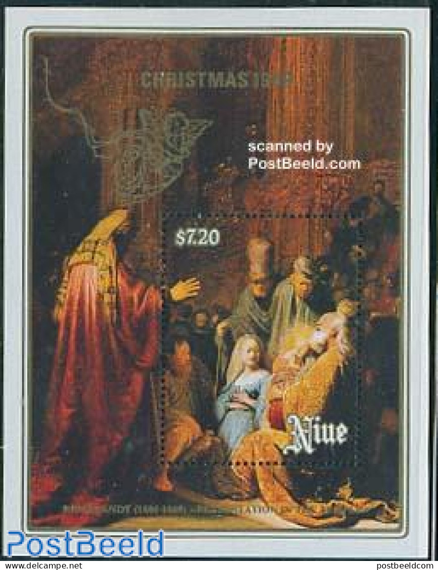 Niue 1989 Christmas, Rembrandt S/s, Mint NH, Religion - Christmas - Art - Paintings - Rembrandt - Natale