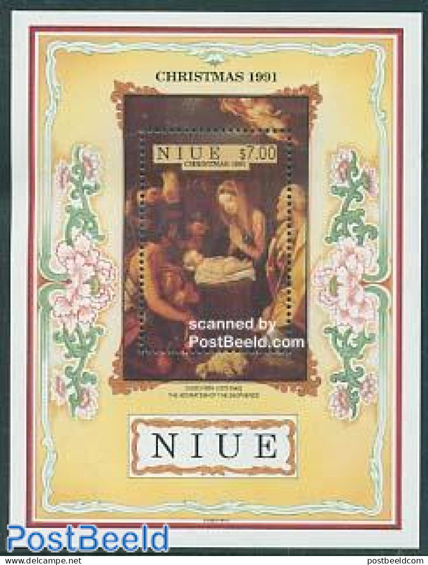 Niue 1991 Christmas S/s, Mint NH, Religion - Christmas - Art - Paintings - Christmas