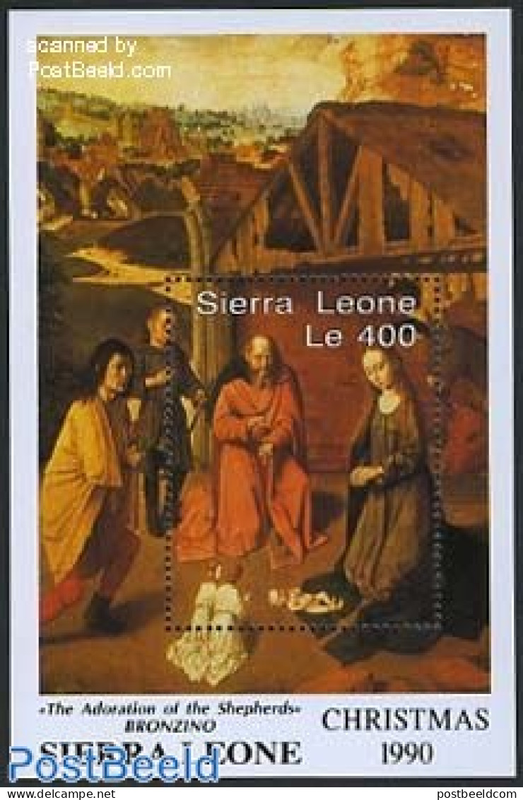 Sierra Leone 1990 Christmas S/s, Bronzino Painting, Mint NH, Religion - Christmas - Art - Paintings - Christmas