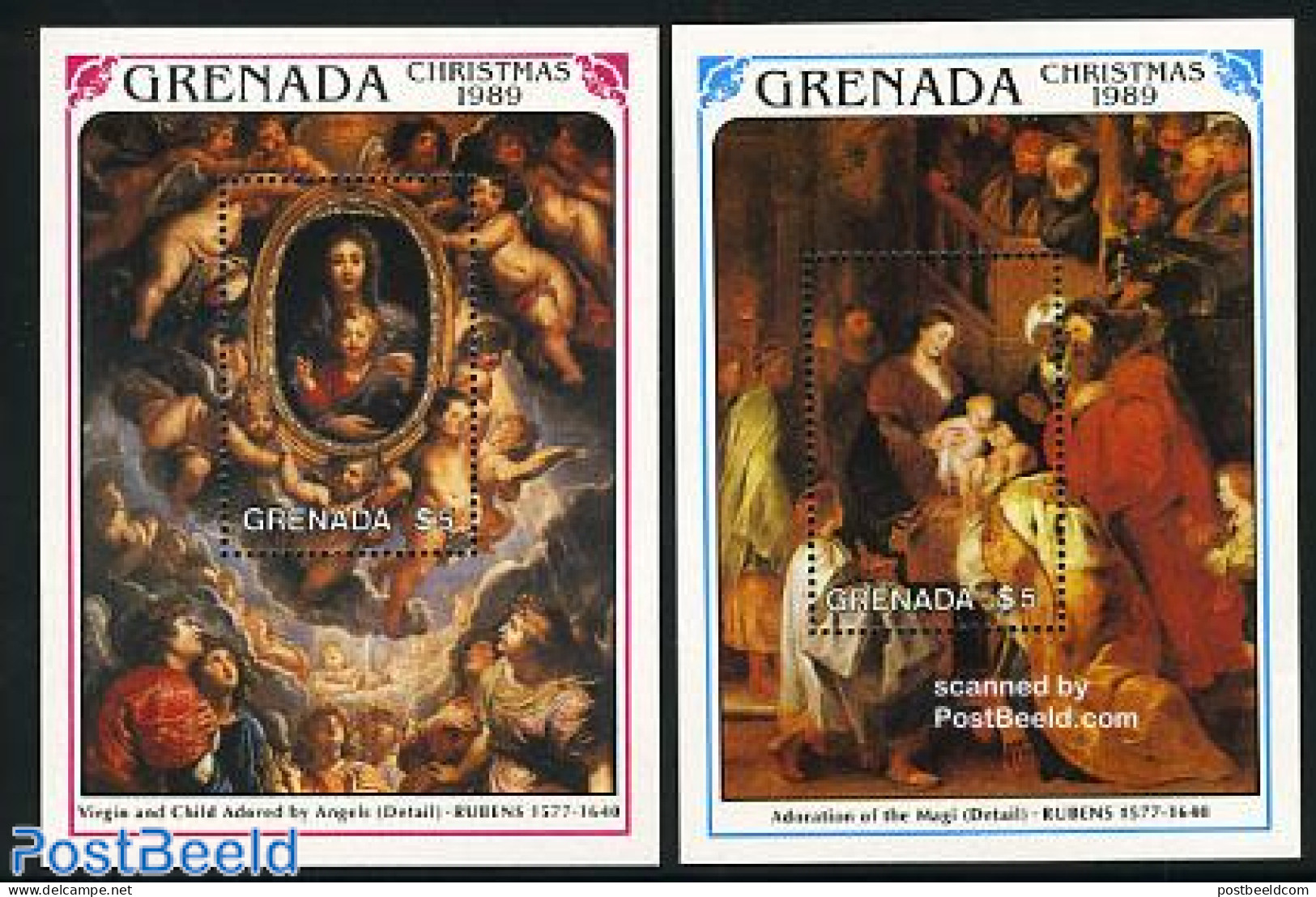 Grenada 1990 Christmas (1989), Rubens Paintings 2 S/s, Mint NH, Religion - Christmas - Art - Paintings - Rubens - Weihnachten