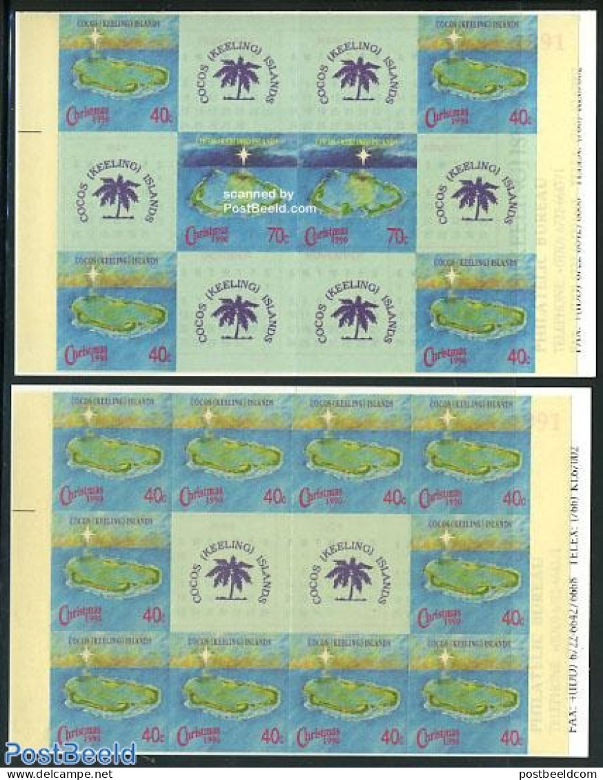 Cocos Islands 1990 Christmas, Maps 2 Booklets, Mint NH, Religion - Various - Christmas - Stamp Booklets - Maps - Weihnachten