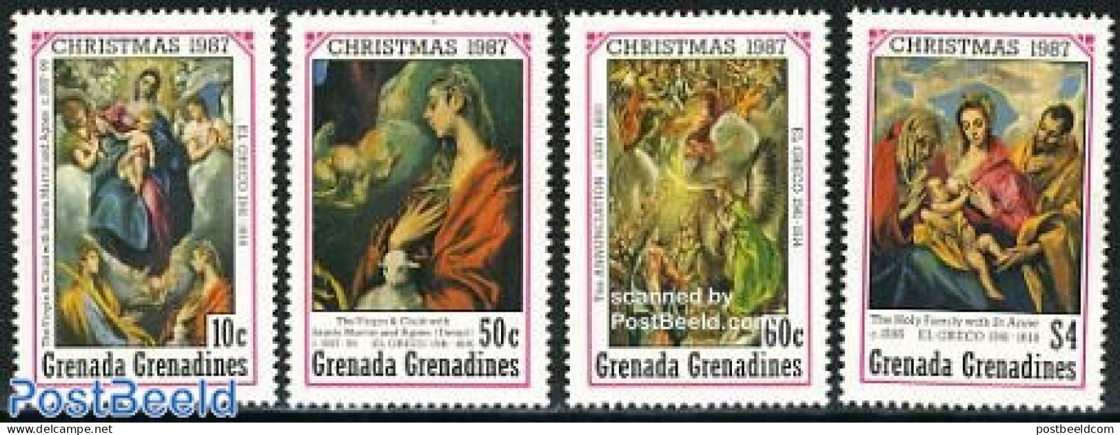 Grenada Grenadines 1987 Christmas, El Greco Paintings 4v, Mint NH, Religion - Christmas - Art - Paintings - Weihnachten