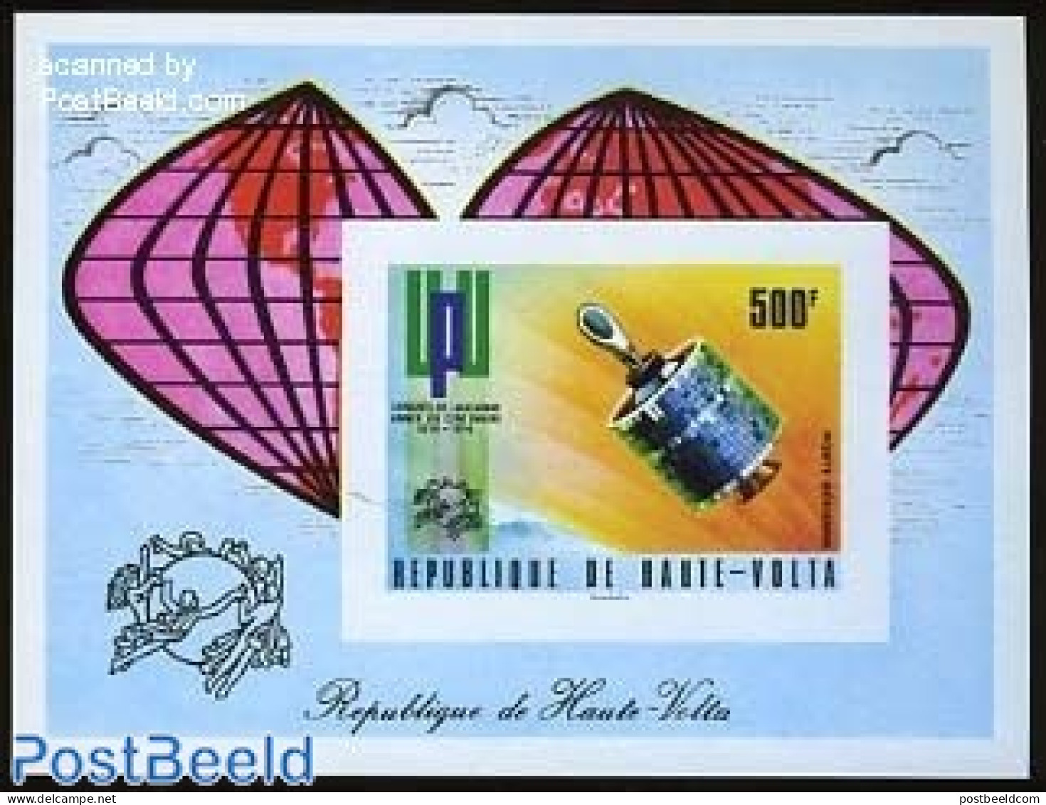 Upper Volta 1974 UPU Centenary S/s Imperforated, Mint NH, Transport - U.P.U. - Space Exploration - U.P.U.