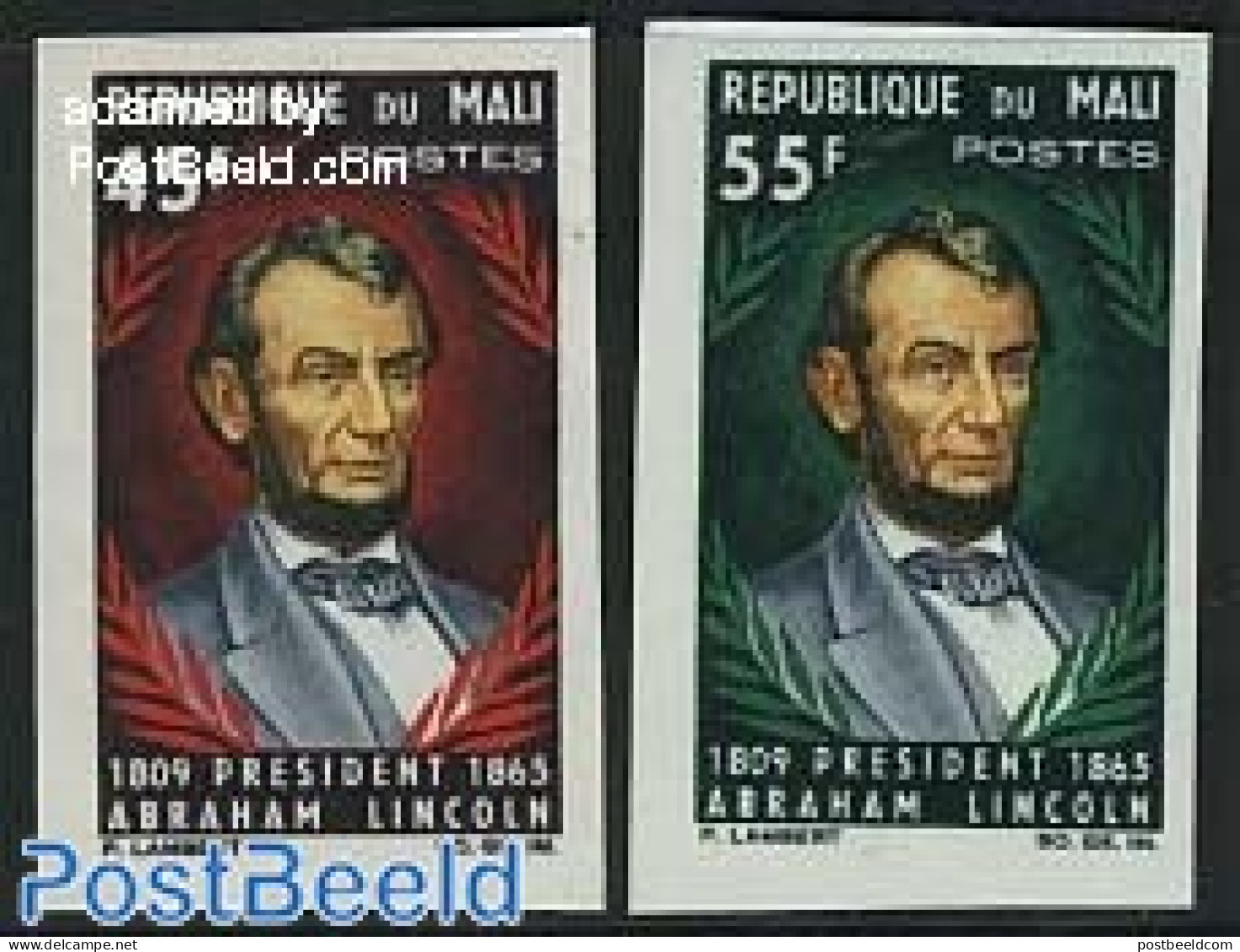 Mali 1965 Abraham Lincoln 2v Imperforated, Mint NH, History - American Presidents - Politicians - Mali (1959-...)