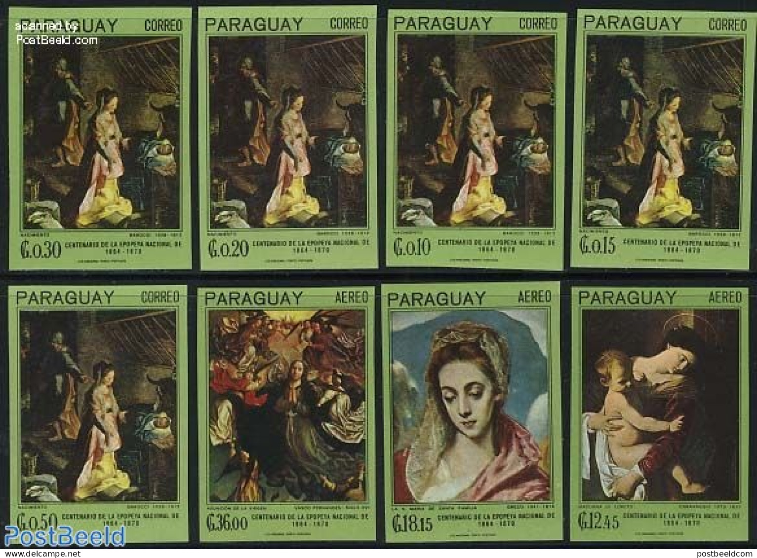 Paraguay 1967 16th Century Paintings 8v Imperforated, Mint NH, Art - Michelangelo - Paintings - Paraguay