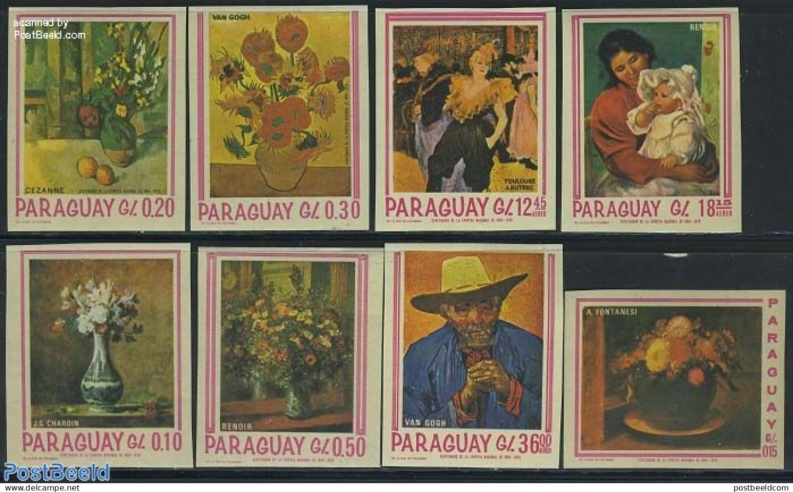 Paraguay 1967 Paintings 8v Imperforated, Mint NH, Nature - Flowers & Plants - Art - Henri De Toulouse-Lautrec - Modern.. - Paraguay