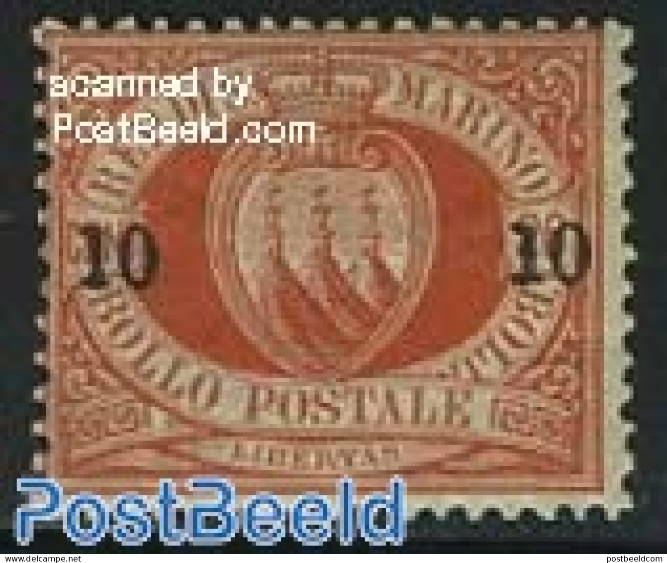 San Marino 1892 10c @ 20c Orange Red Unused Hinged, Unused (hinged) - Neufs