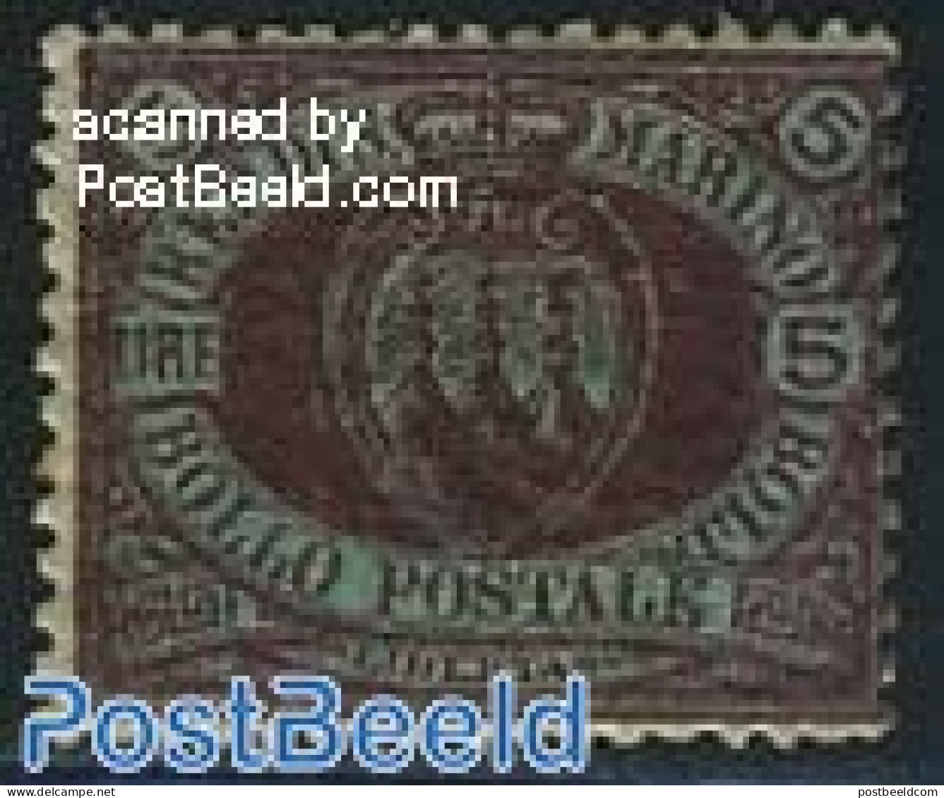 San Marino 1894 5L Purple On Bluegreen, Unused Hinged, Unused (hinged) - Ungebraucht