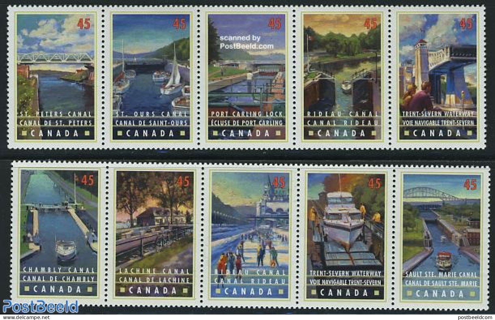 Canada 1998 Waterways 10v, Mint NH, Transport - Ships And Boats - Art - Bridges And Tunnels - Ongebruikt