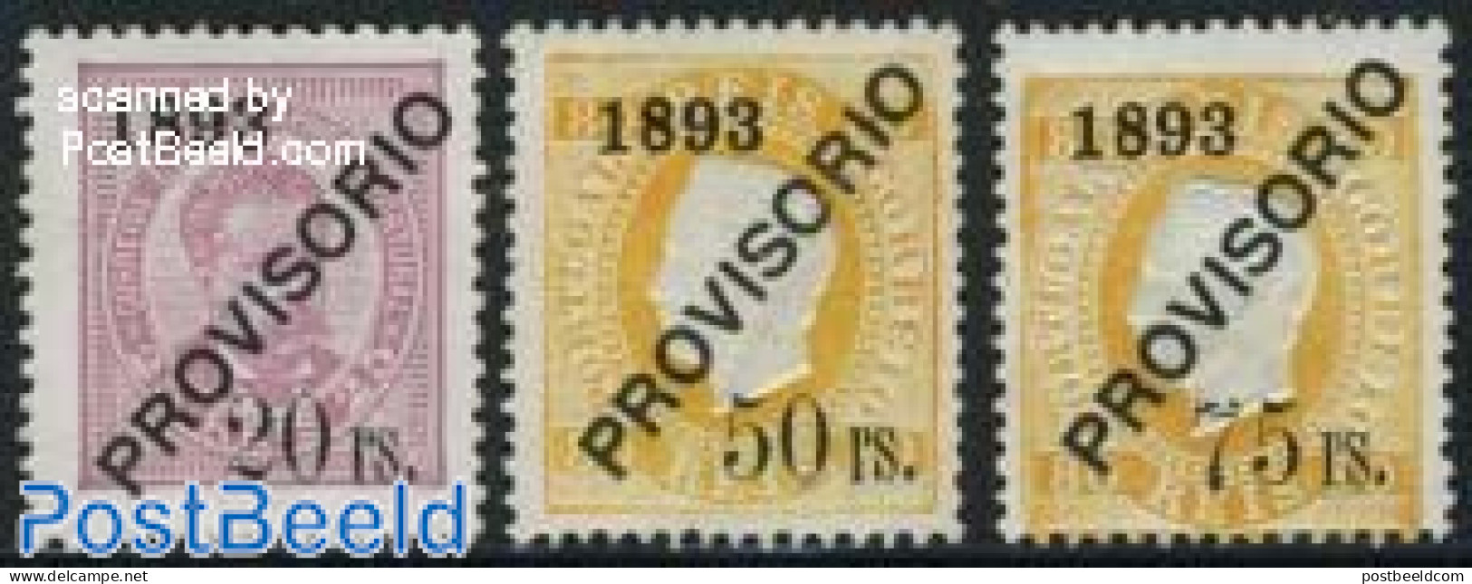 Portugal 1893 PROVISORIO Overprints 3v, Unused (hinged) - Ongebruikt