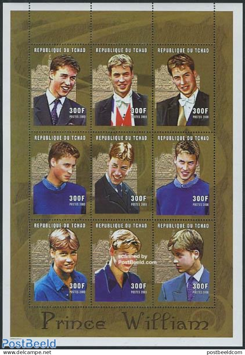 Chad 2001 Prince William 9v M/s, Mint NH, History - Kings & Queens (Royalty) - Autres & Non Classés