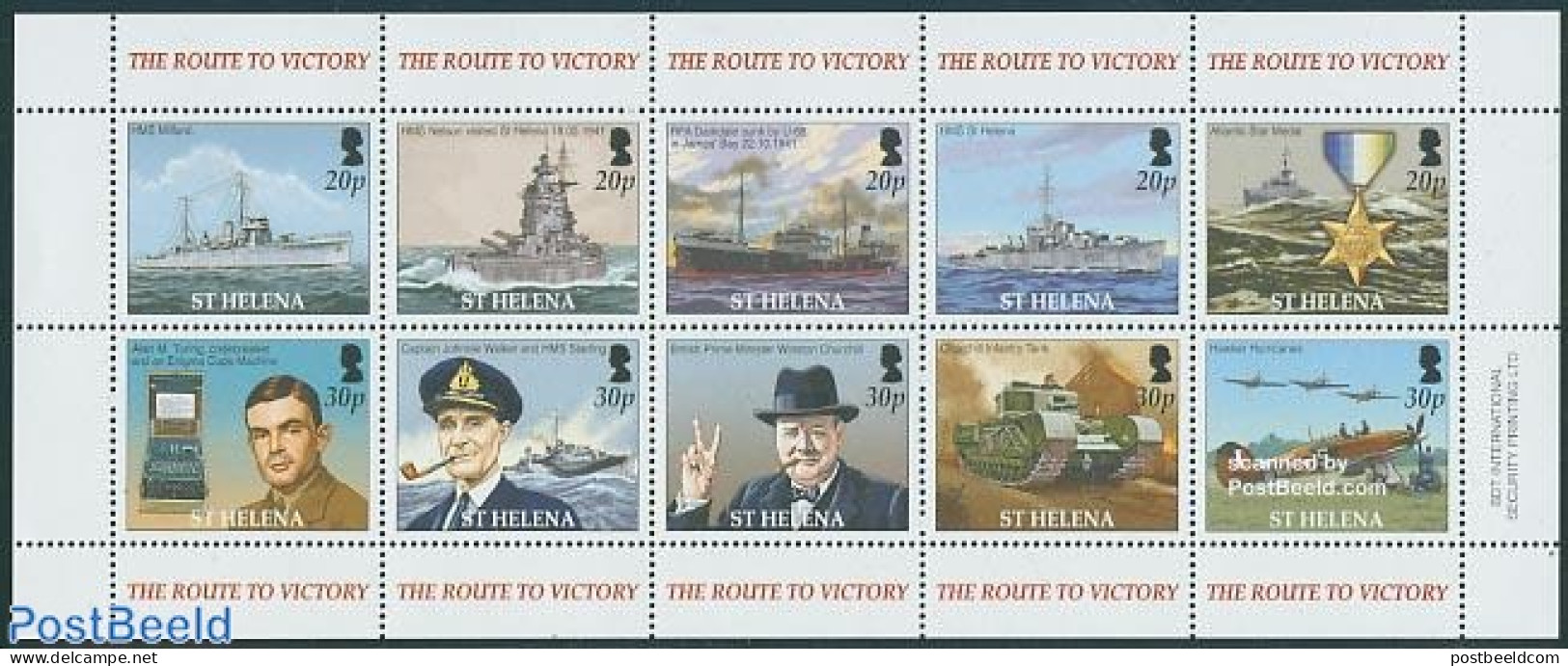 Saint Helena 2005 End Of World War II 10v M/s, Mint NH, History - Transport - Churchill - Decorations - Militarism - W.. - Sir Winston Churchill