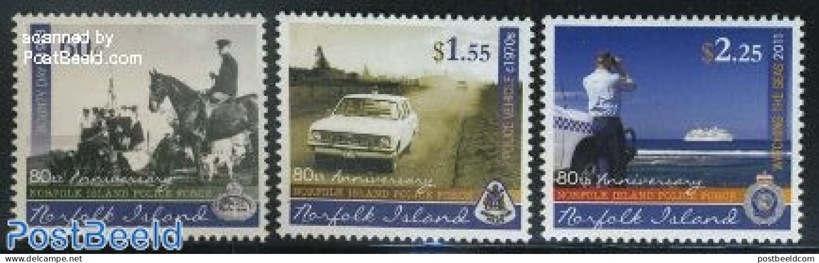 Norfolk Island 2011 80 Years Police 3v, Mint NH, Nature - Transport - Various - Horses - Automobiles - Ships And Boats.. - Autos