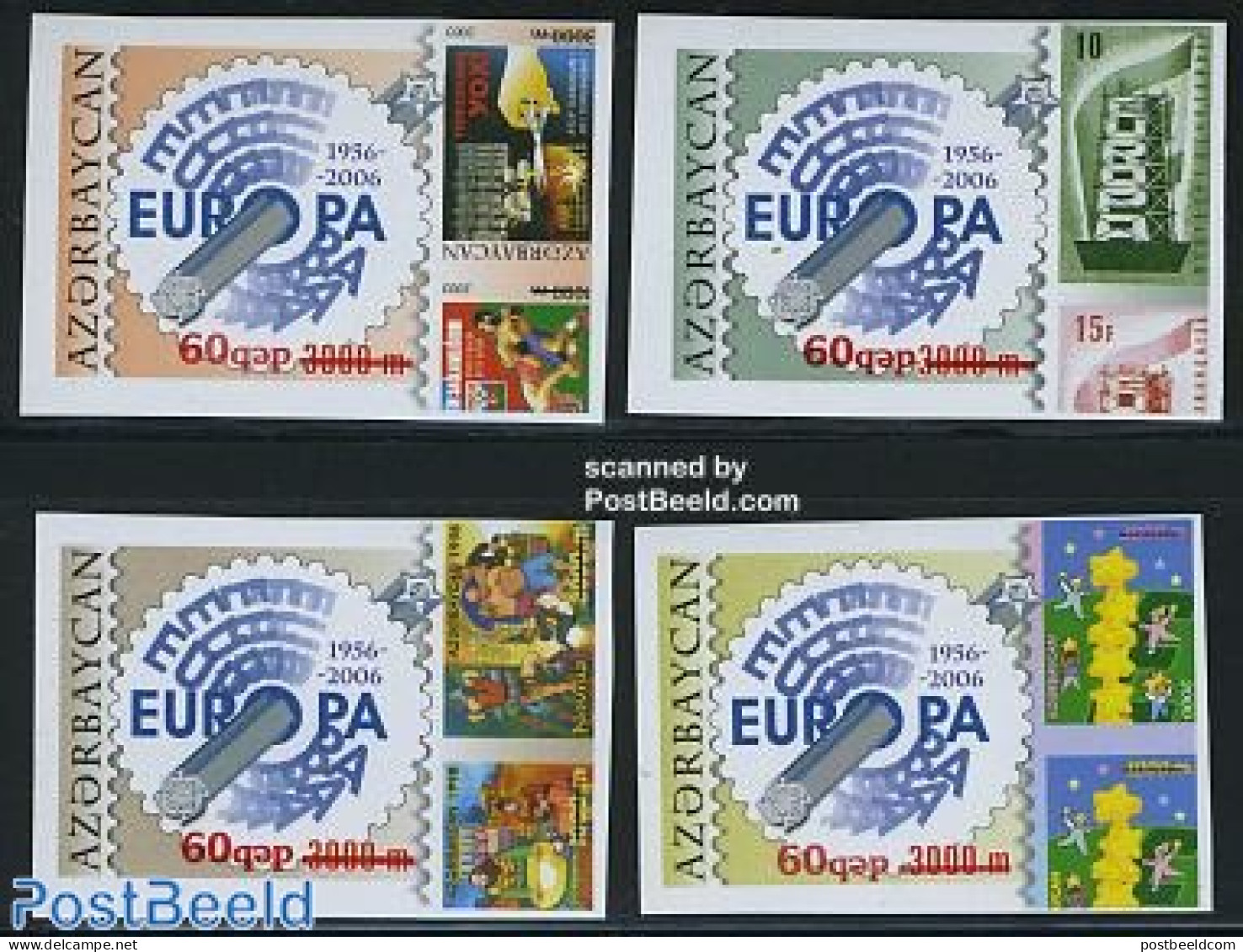 Azerbaijan 2007 50 Years Europa Stamps, Overprints 4v Imperforated, Mint NH, History - Europa Hang-on Issues - Stamps .. - Idées Européennes