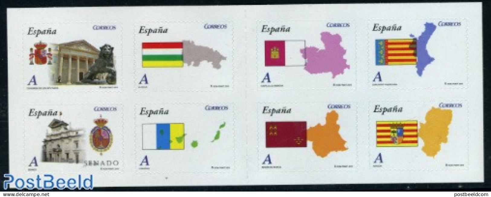 Spain 2010 Autonomy 8v S-a (in Foil Booklet), Mint NH, History - Various - Flags - Stamp Booklets - Maps - Unused Stamps