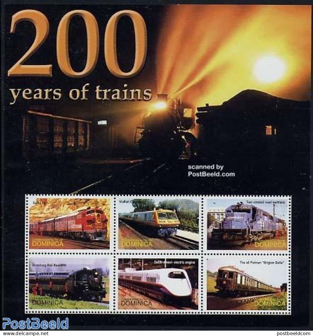 Dominica 2004 200 Years Trains 6v M/s, Santa Fe, Mint NH, Transport - Railways - Trains