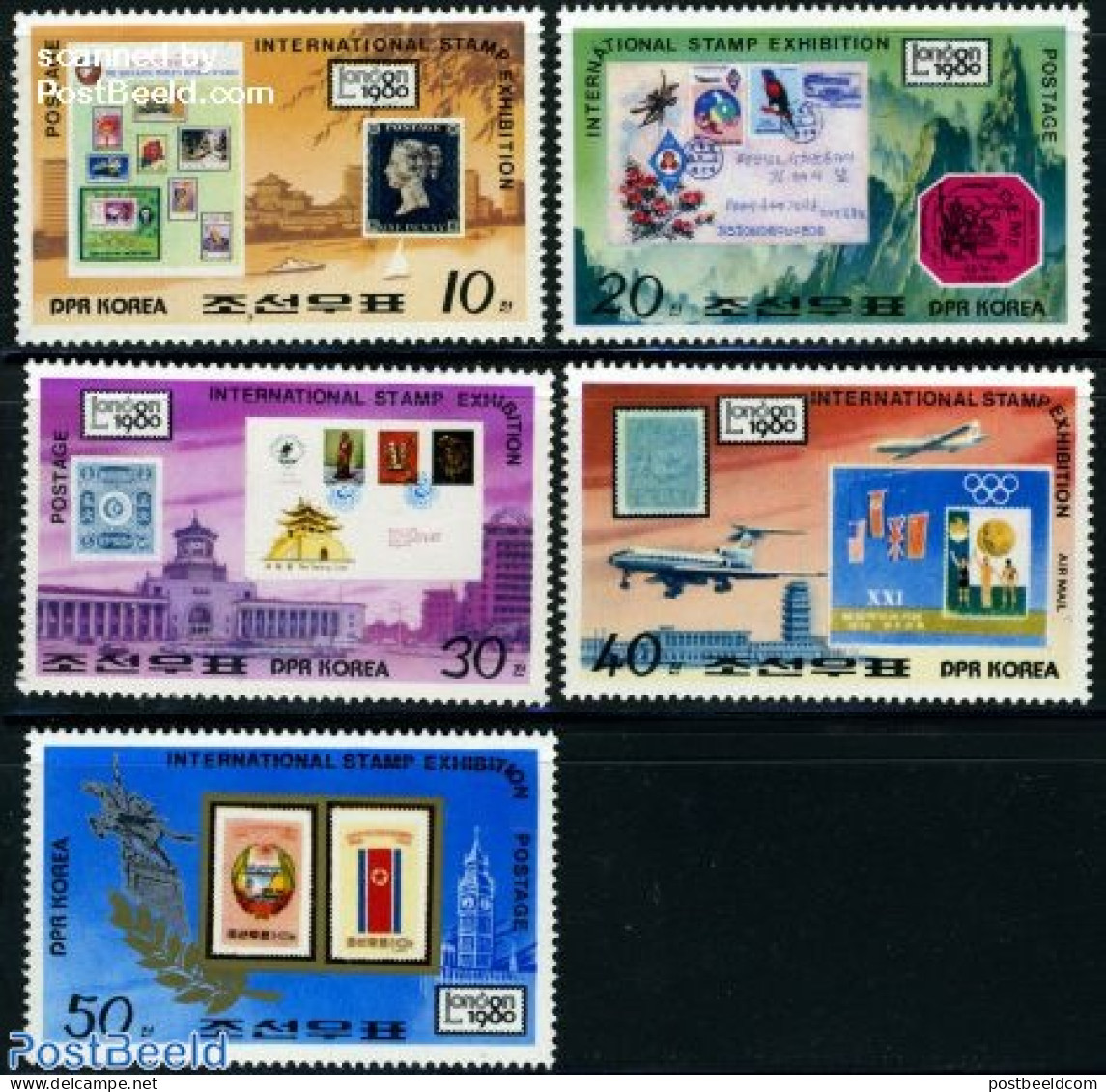 Korea, North 1980 Stamp Expo London 1980 5v, Mint NH, Stamps On Stamps - Timbres Sur Timbres
