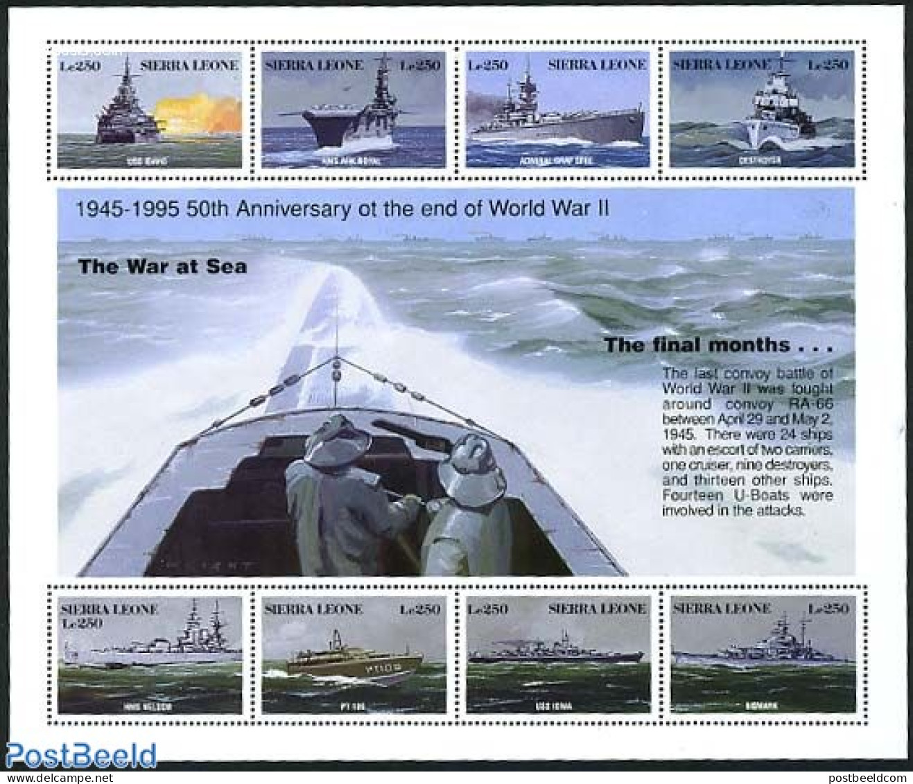 Sierra Leone 1995 End Of World War II 8v M/s, Mint NH, History - Transport - World War II - Ships And Boats - Guerre Mondiale (Seconde)