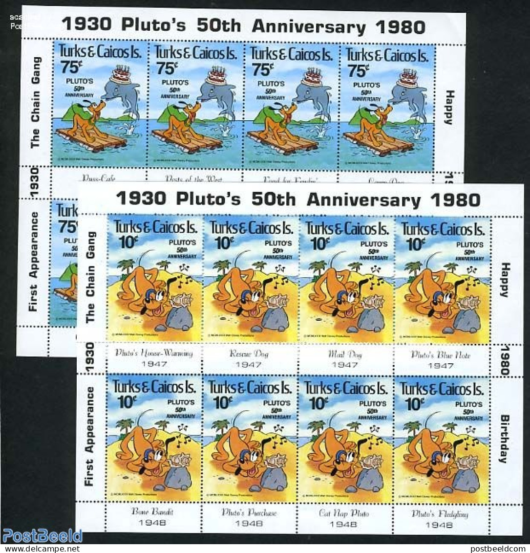 Turks And Caicos Islands 1981 50 Years Pluto 2 M/s, Mint NH, Art - Disney - Disney