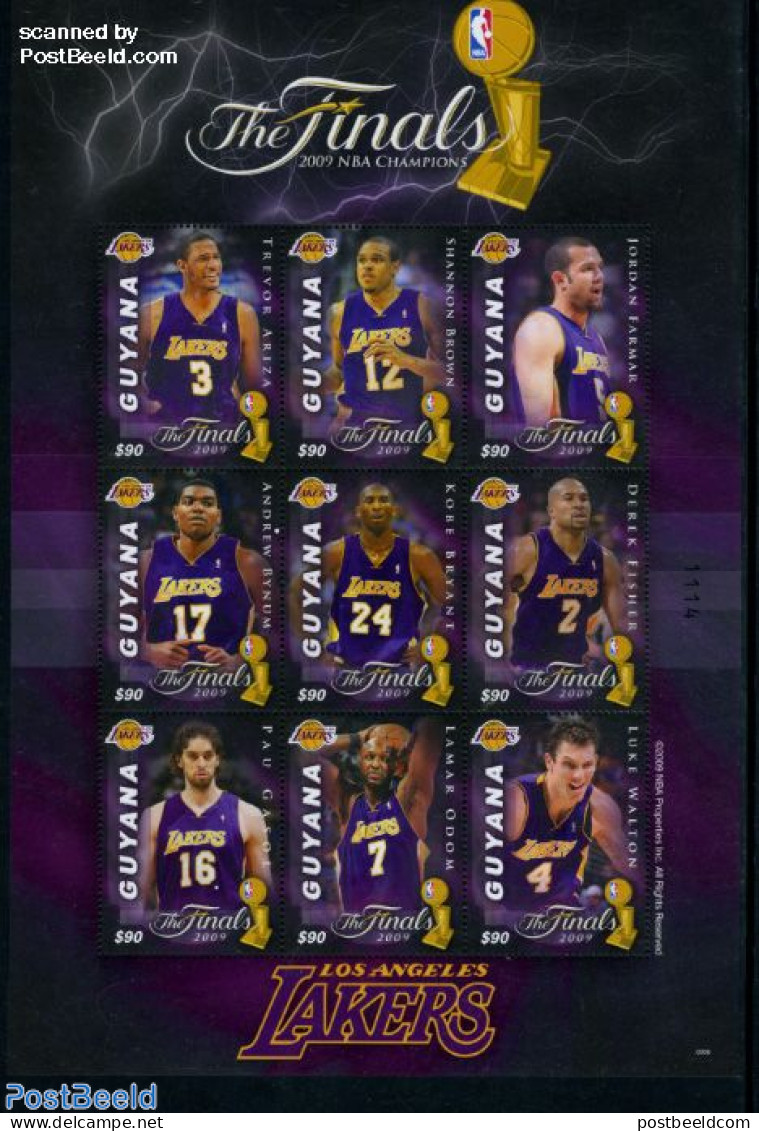 Guyana 2009 NBA, Lakers 9v M/s, Mint NH, Sport - Basketball - Sport (other And Mixed) - Basketball