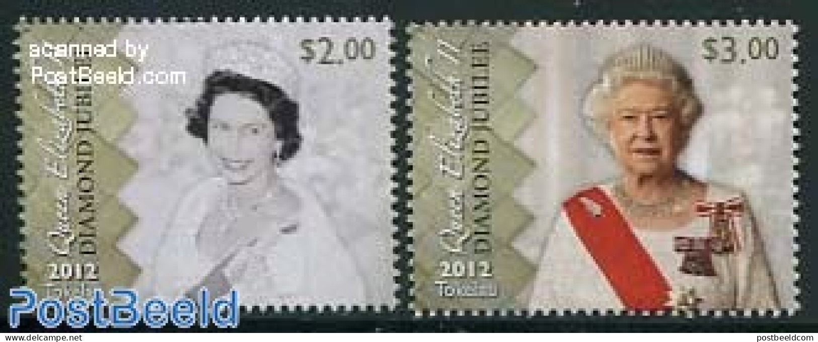 Tokelau Islands 2012 Elizabeth II Diamond Jubilee 2v, Mint NH, History - Kings & Queens (Royalty) - Königshäuser, Adel