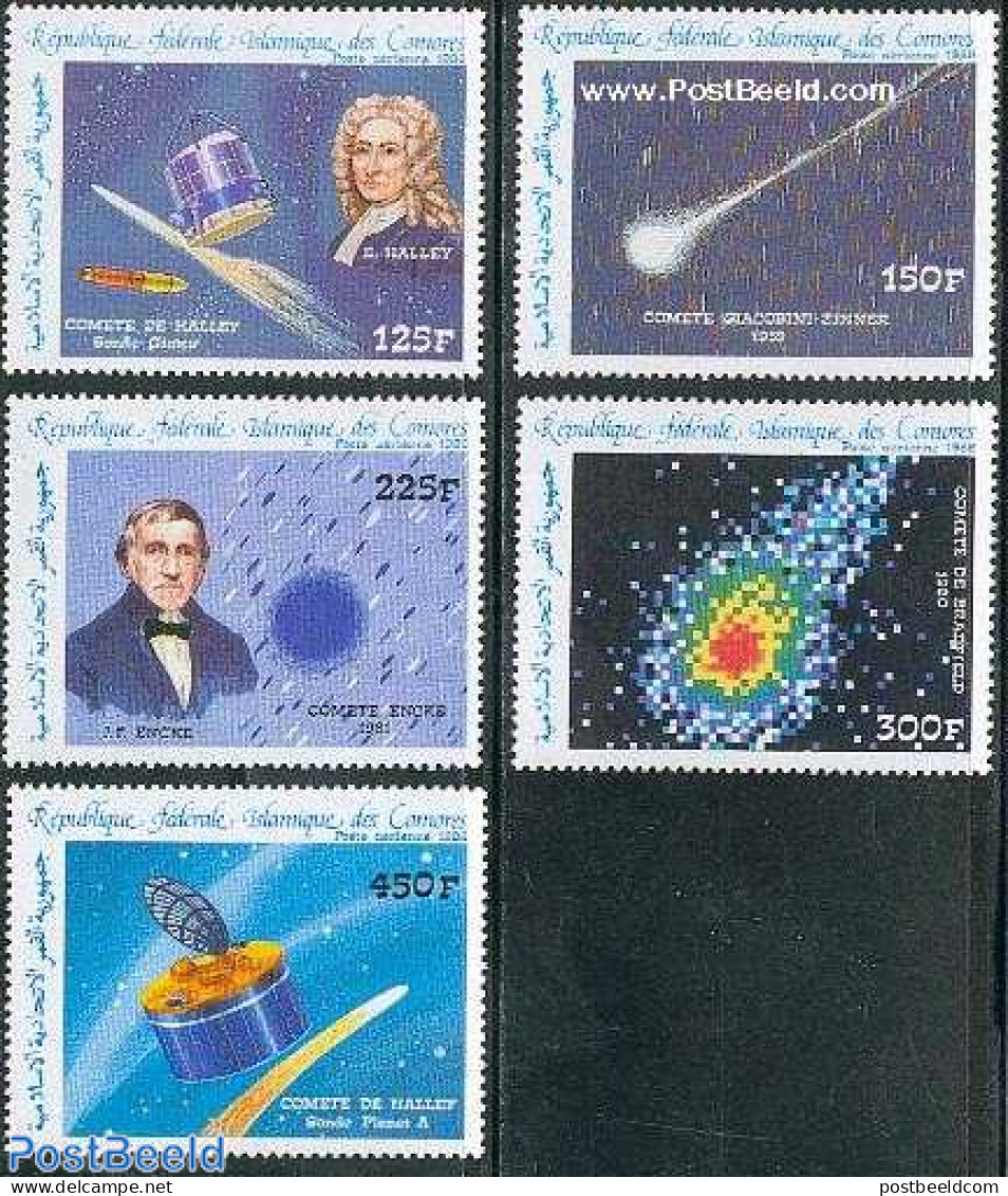 Comoros 1986 Halleys Comet 5v, Mint NH, Science - Astronomy - Halley's Comet - Astrologie