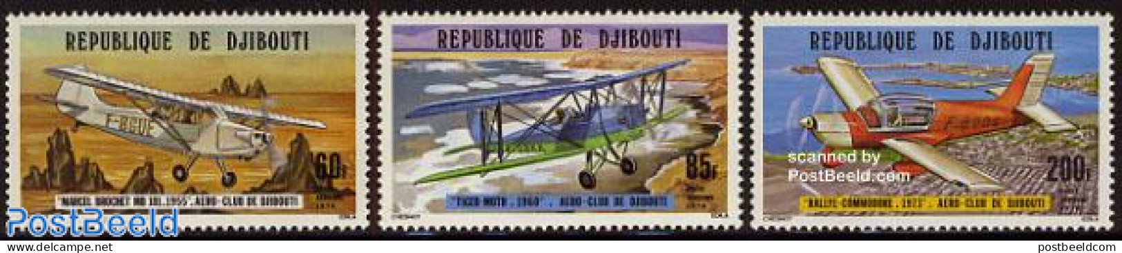 Djibouti 1978 Aero Club 3v, Mint NH, Transport - Aircraft & Aviation - Vliegtuigen