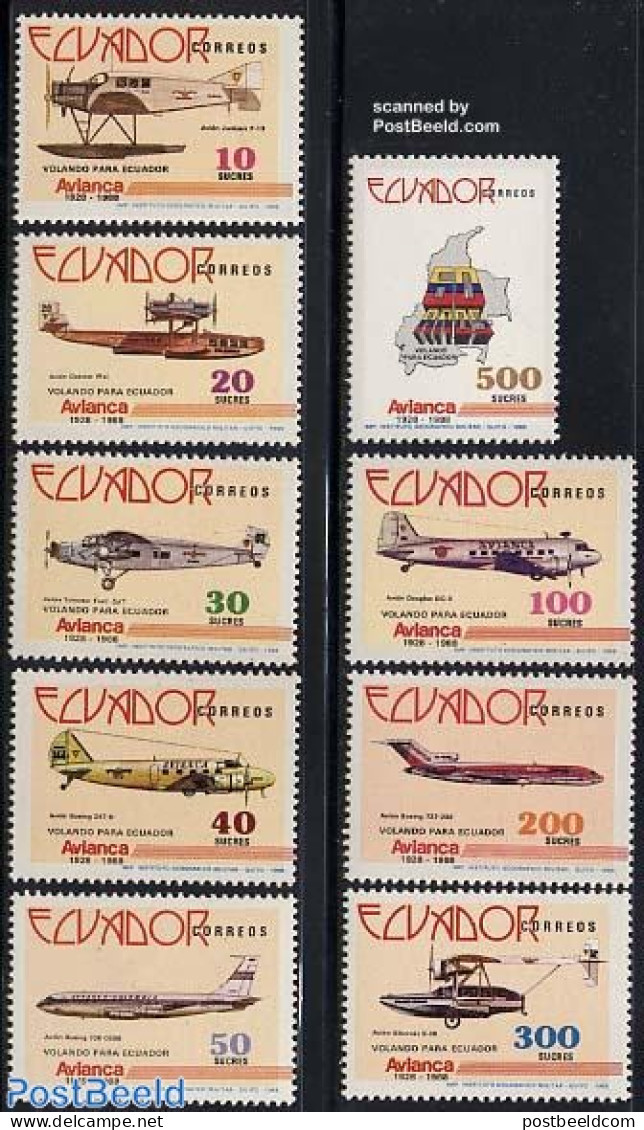 Ecuador 1988 Air Connections 9v, Mint NH, Transport - Various - Aircraft & Aviation - Maps - Airplanes