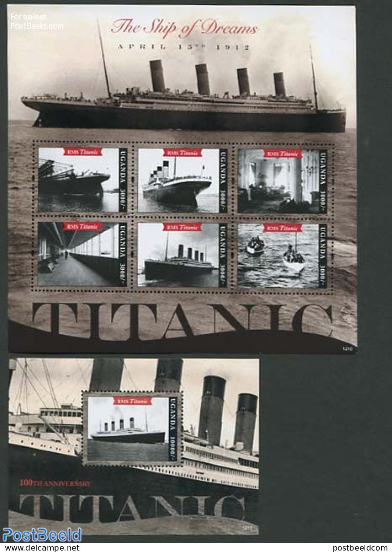 Uganda 2012 Titanic 2 S/s, Mint NH, Transport - Ships And Boats - Titanic - Boten