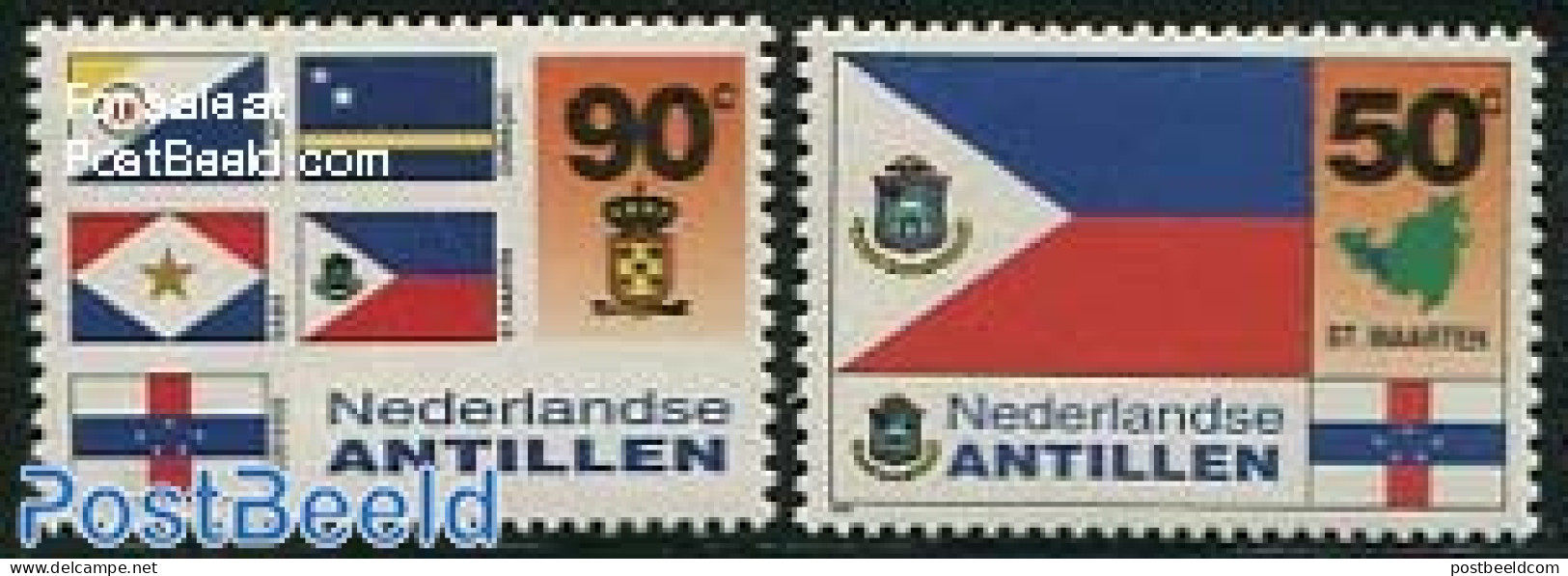Netherlands Antilles 1995 Flags 2v, Red/blue In St Martin Flag Exchanged, Mint NH, History - Various - Flags - Errors,.. - Erreurs Sur Timbres