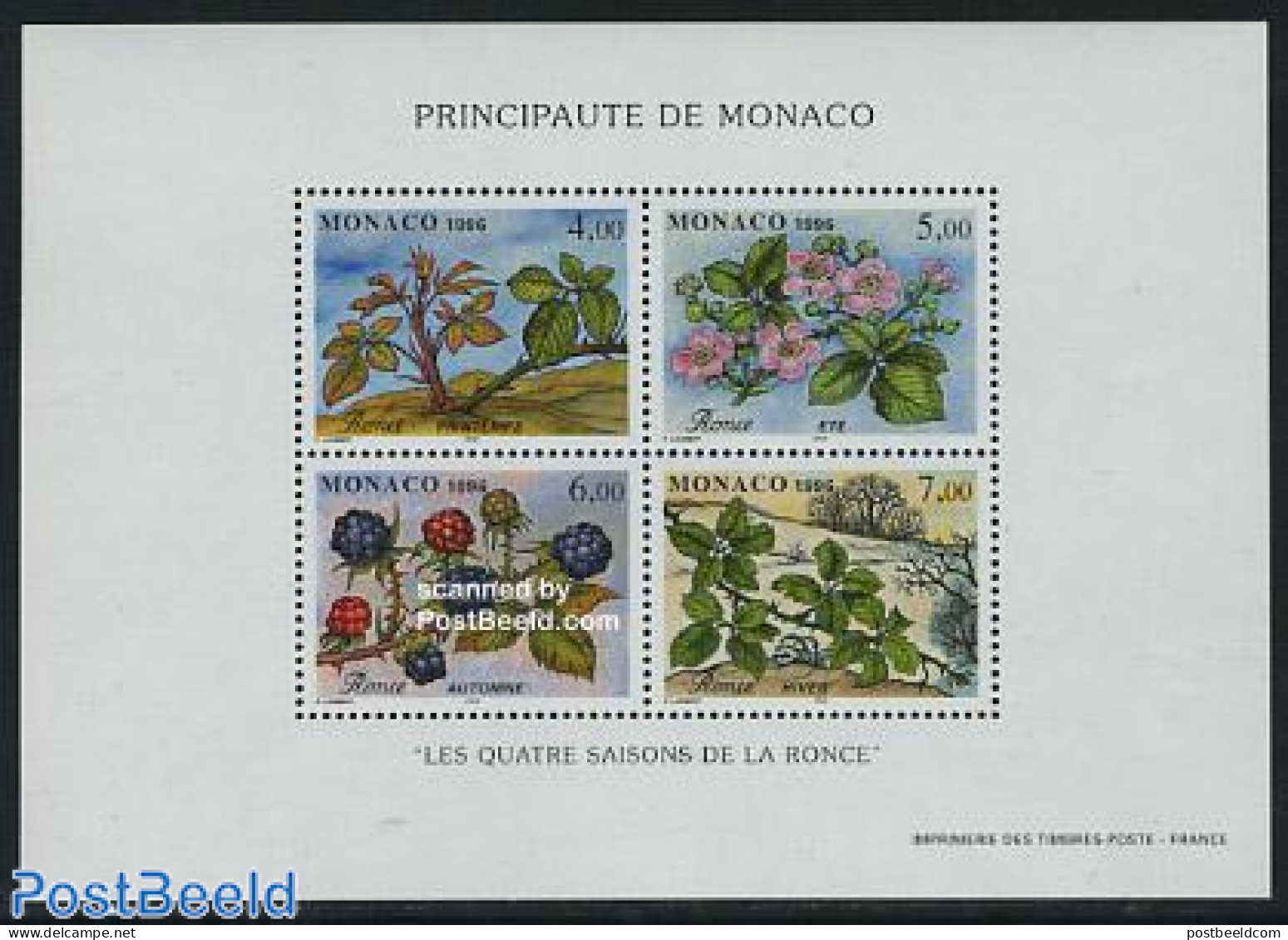 Monaco 1996 Four Seasons S/s, Mint NH, Nature - Flowers & Plants - Unused Stamps