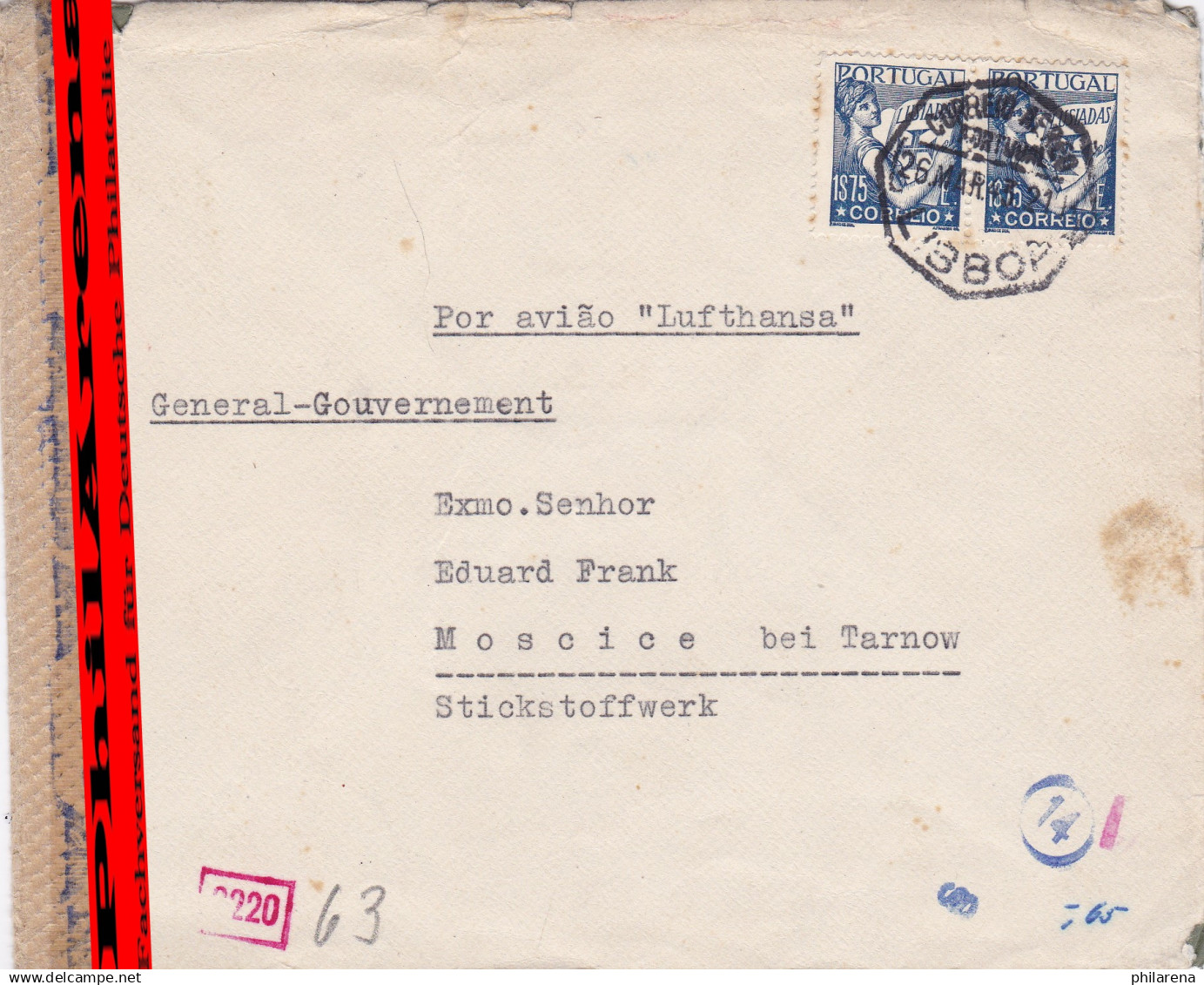 GG: Brief Aus Portugal Nach Moscice, OKW Zensur - Occupation 1938-45