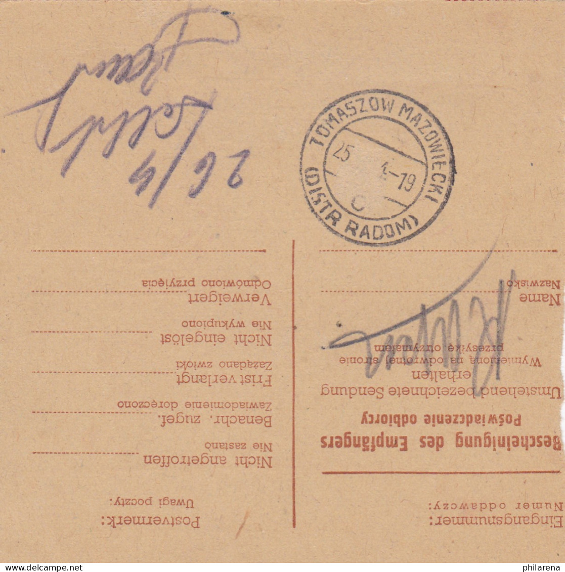 GG:Paketkarte Mit Eindruck Nachnahme, Sperrgut U. Kl. Warschauer Bezahlt Stempel - Occupation 1938-45