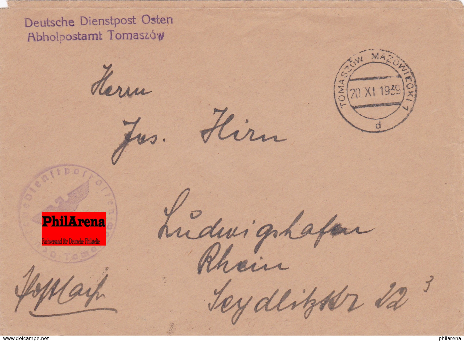 GG: Postsache Tomaszow Nach Ludwigshafen - Occupation 1938-45