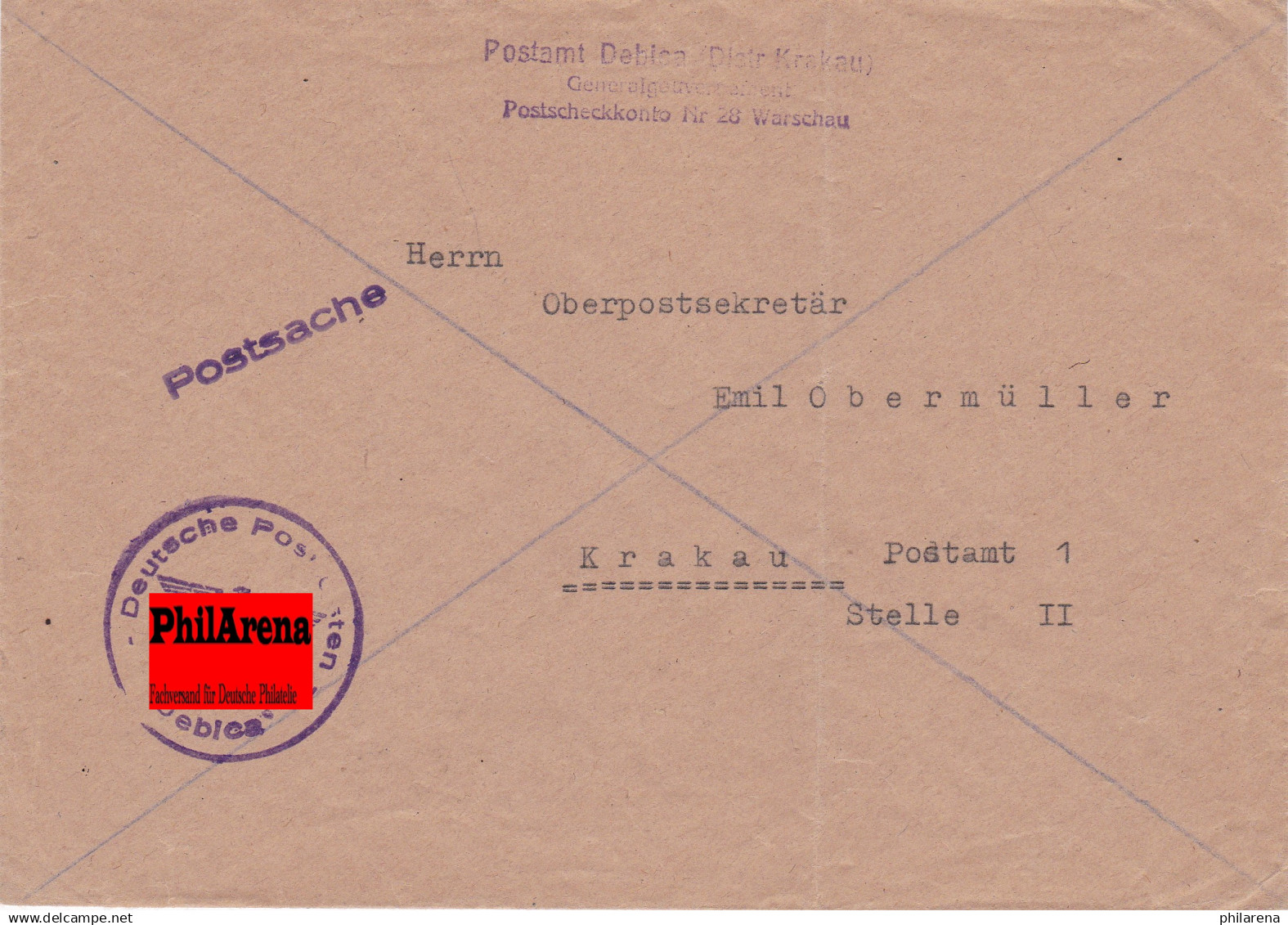 GG: Postsache Postamt Dabien Nach Krakau - Besetzungen 1938-45