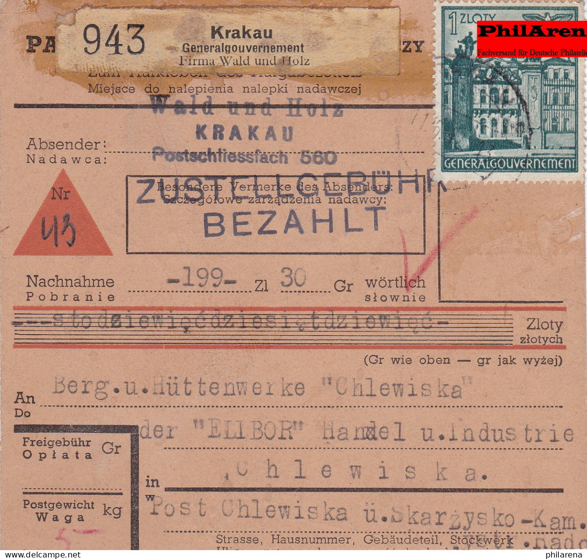 GG: Inland Paketkarte Selbstbucher Wald Und Holz, Wert, Nachnahme  - Occupation 1938-45