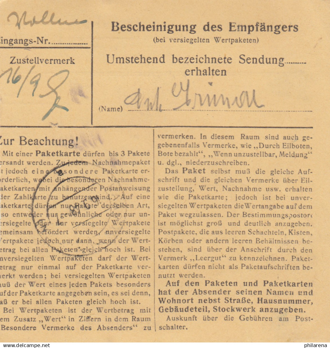 BiZone Paketkarte 1948: Nandlstadt Nach Eglfing B. München - Covers & Documents