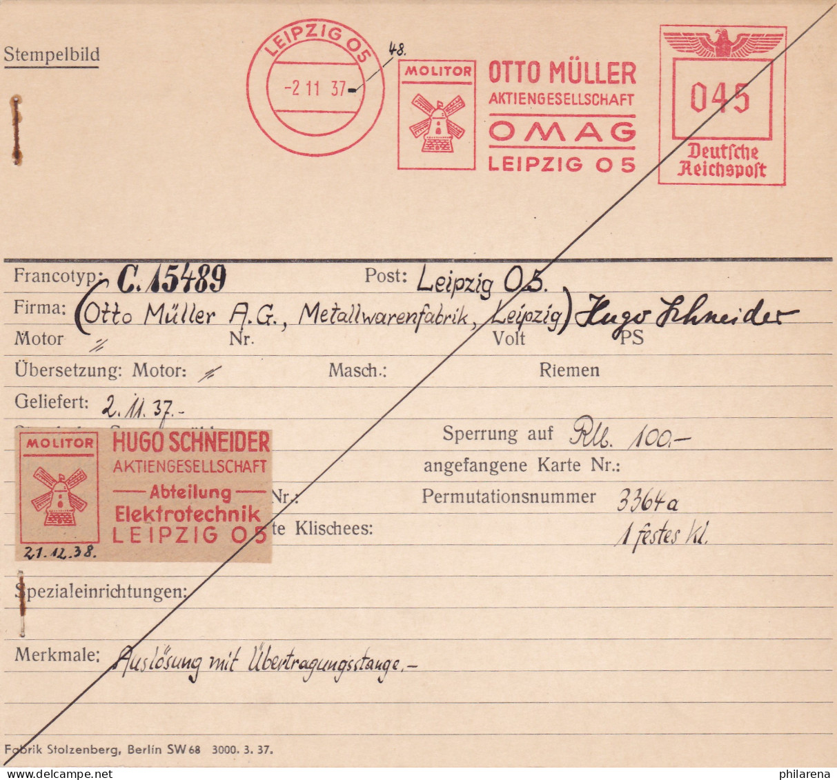 GG: Freistempel: Archivkarte HASAG, Unikat Mit Archivkarte Davor, Geschichte - Occupation 1938-45