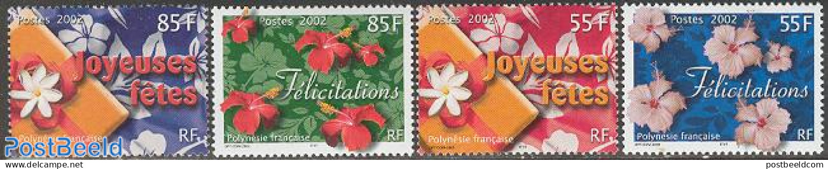 French Polynesia 2002 Wishing Stamps 4v, Mint NH, Nature - Flowers & Plants - Nuevos