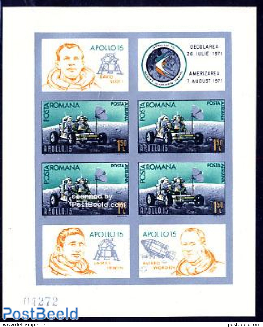 Romania 1971 Apollo 15 Imperforated S/s, Mint NH, Transport - Automobiles - Space Exploration - Neufs