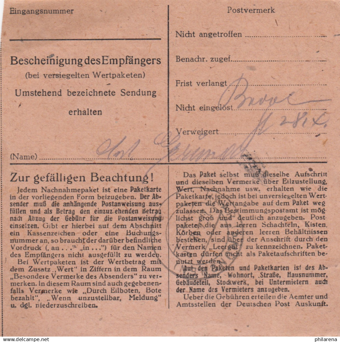 Paketkarte 1948: Weilheim (Oberbay.) Nach Eglfing-Haar - Covers & Documents