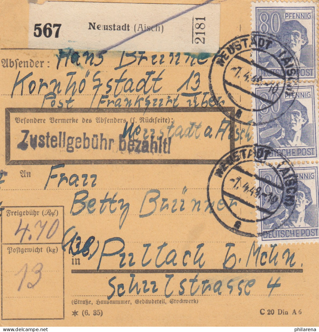 Paketkarte 1948: Neustadt Nach Pullach Bei München - Briefe U. Dokumente
