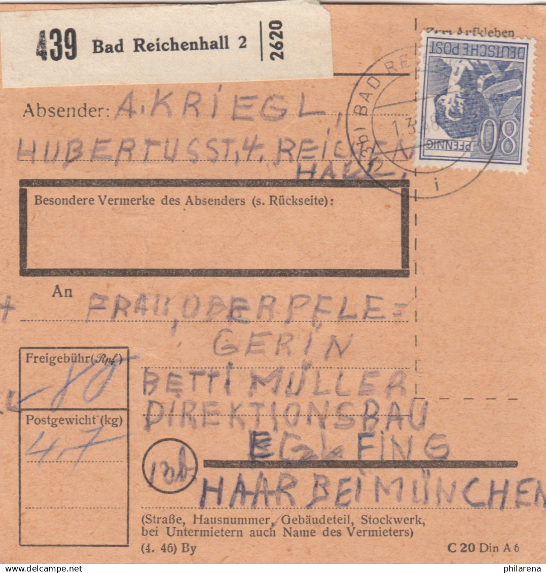 Paketkarte 1948: Bad Reichenhall Nach Eglfing, Direktionsbau - Cartas & Documentos