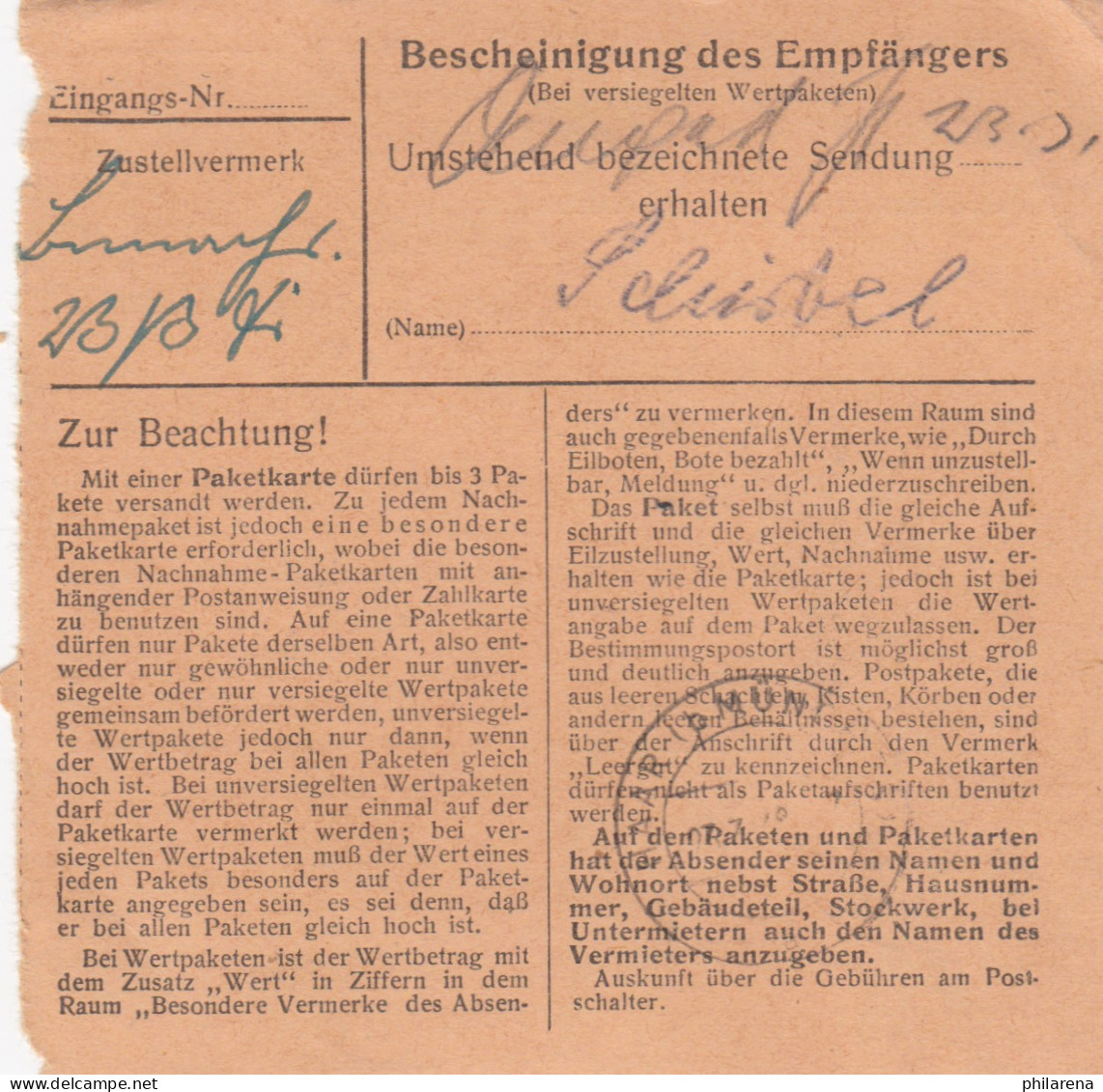 Paketkarte 1948: Straubing Landmaschinen Nach Haar - Briefe U. Dokumente