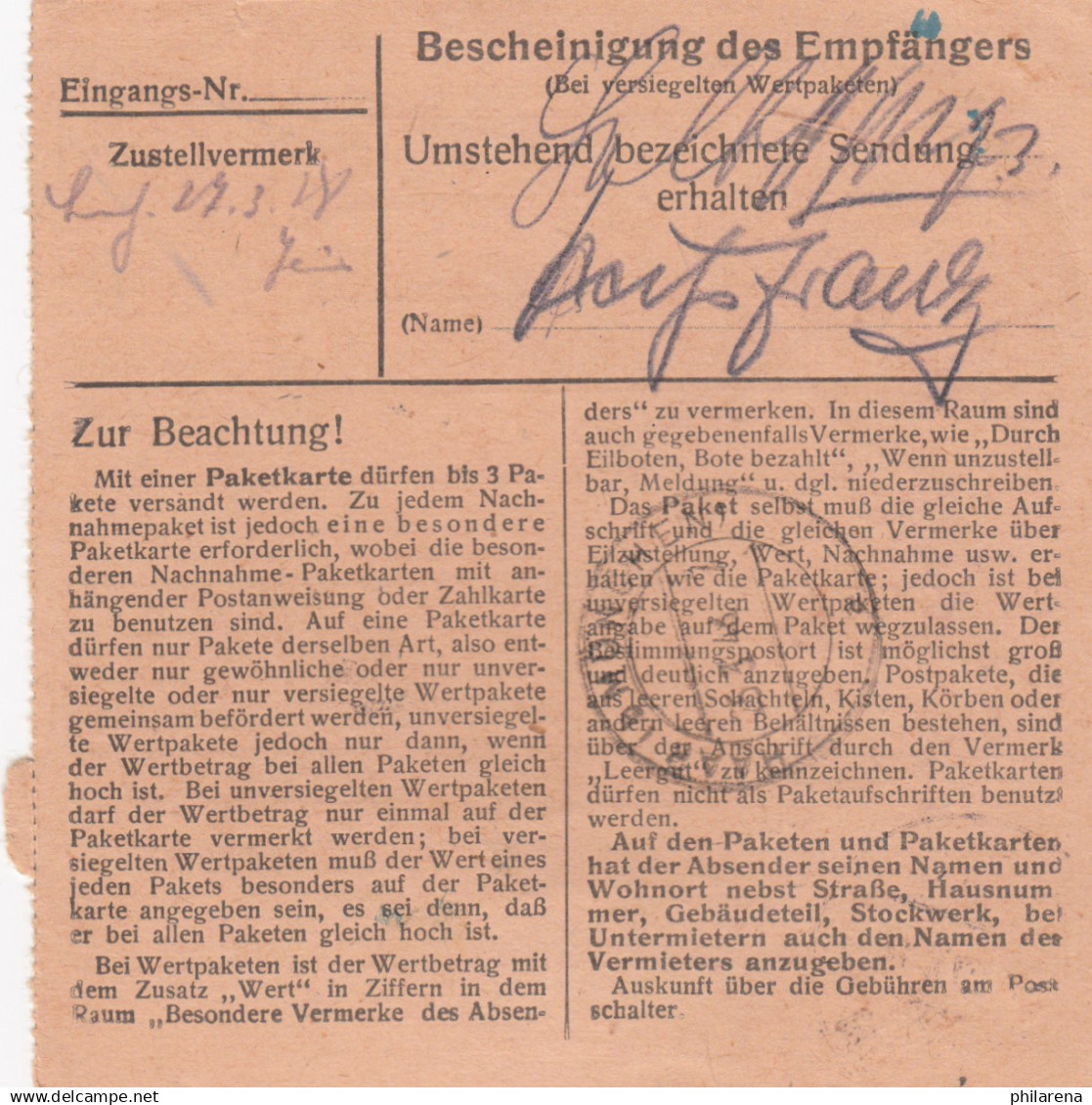 Paketkarte 1948: München Nach Haar - Briefe U. Dokumente
