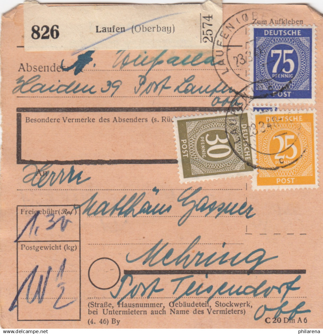 Paketkarte 1948: Laufen Nach Mehring - Cartas & Documentos