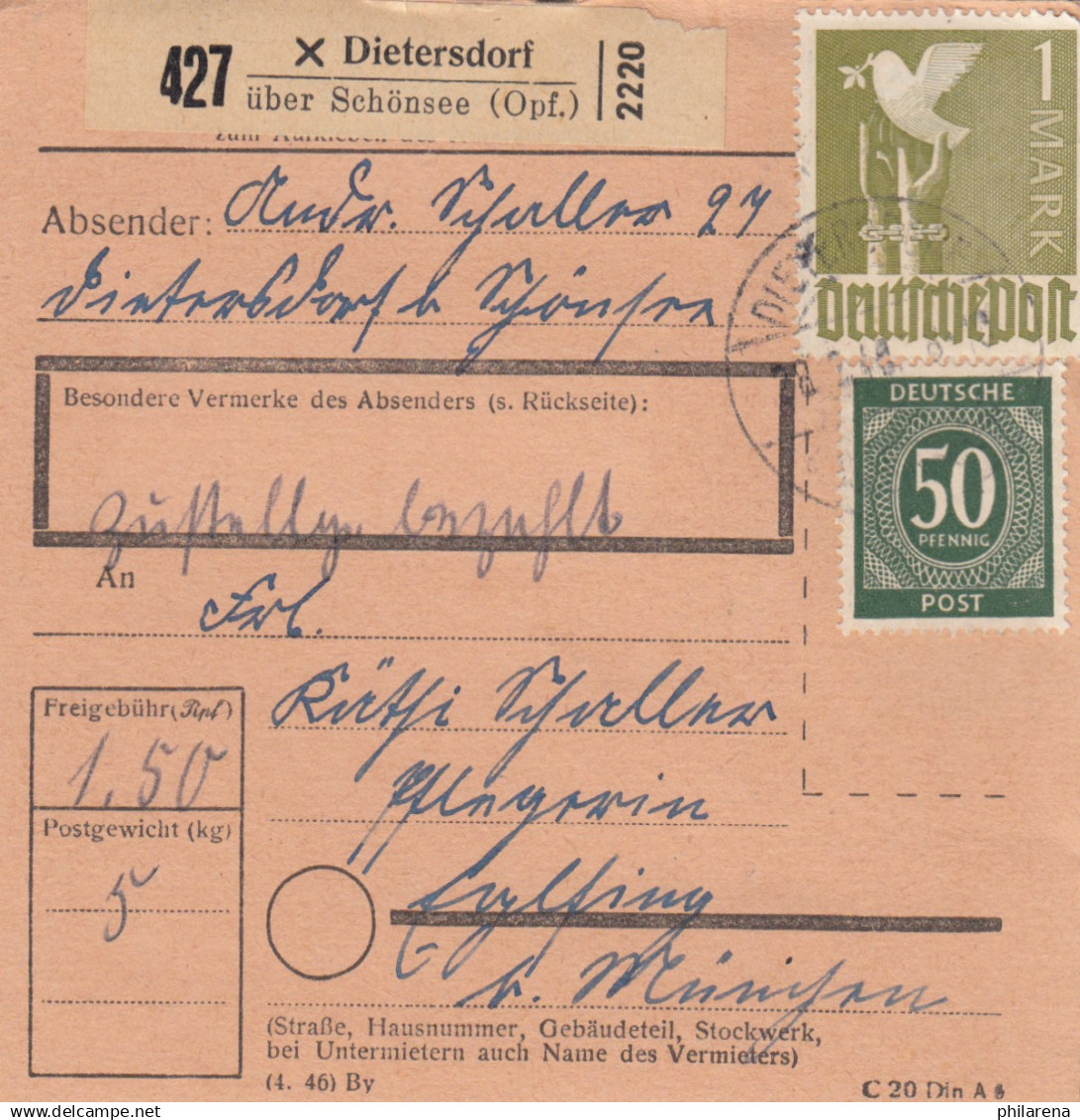 Paketkarte 1948: Dietersdorf Nach Eglfing - Briefe U. Dokumente